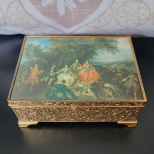 Vintage Schmid Brothers Music Box "The Picnic After The Hunt" by Nicolas Lancret